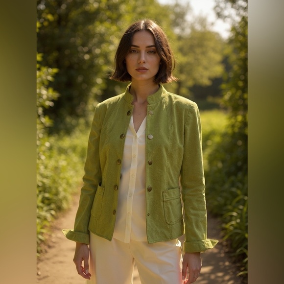 david brooks Jackets & Blazers - DAVID BROOKS LG AVOCADO GREEN SUEDE SHORT JACKET GOLD SNAPS ROLL UP CUFFS LINED